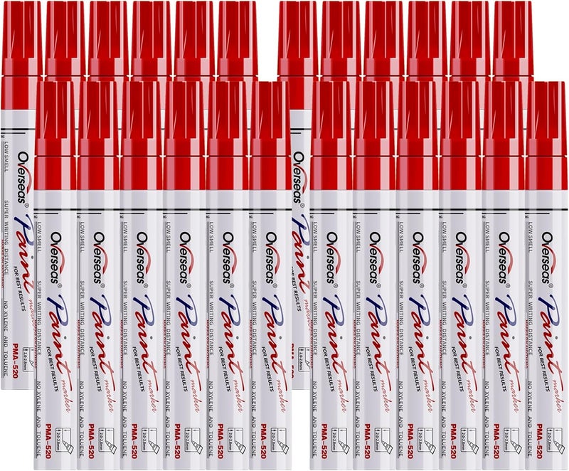 Overseas Red Paint Pens Permanent Markers 24 Pcs, Oil Based Paint Markers Set, Quick Drying, Waterproof, Medium Tip Marker Pens for Metal, Rock, Wood, Plastic, Canvas, Glass, Stone, Rubber, Paper - Image 1